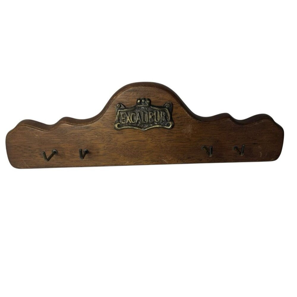 Vintage Royal London Wooden Carved 4 Key Rack 'Excalibur' 1968 Decor
